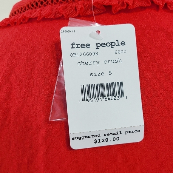Free People Warm Glow mini dress red puff sleeve western size small NEW NWT - Picture 6 of 8